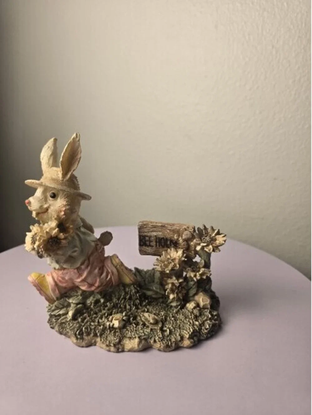 Vintage Resin Easter Bunny Family Garden Diorama Figurine Log Scene Set of Four